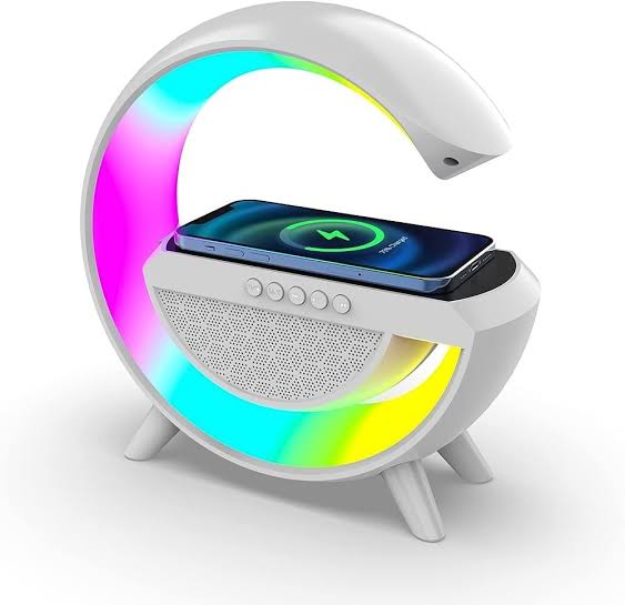 G-Shaped Lamp BT2301 – Portable Bluetooth Speaker with 15W Fast Wireless Charging, RGB Colorful Lamp & High Bass Sound for Room Decoration
