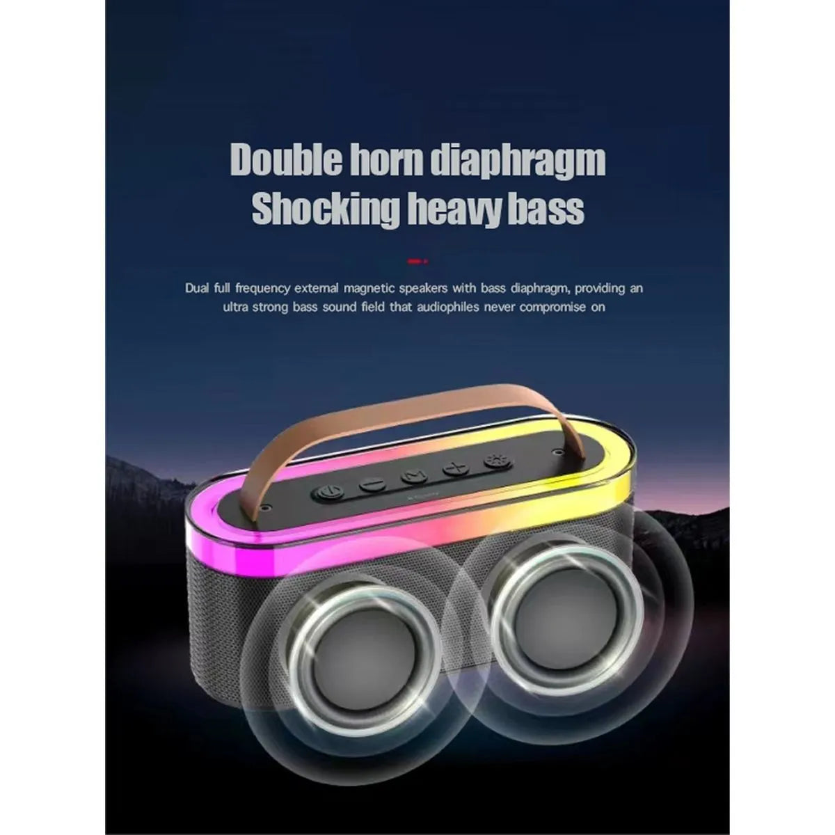 KTS-2112 Portable Bluetooth Speaker with Heavy Bass, RGB Lights, Dual Speakers, Type-C Charging, USB & TF Card Support