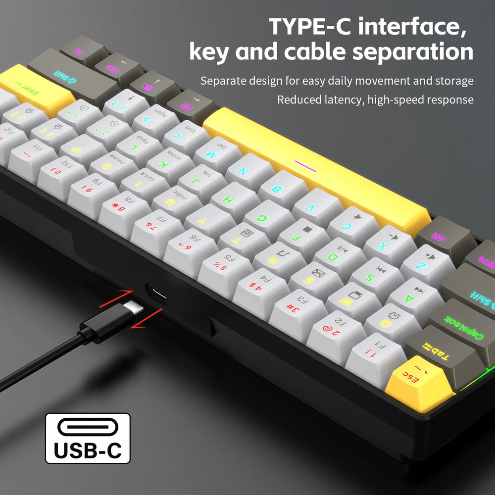 K33 61 Keys RGB Mechanical Gaming Keyboard – Blue Switch, Wired USB-C, Compact 60% Layout