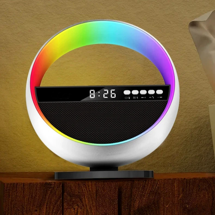 G5 6-in-1 Bluetooth Speaker Lamp – 15W Wireless Charging, Alarm Clock & RGB Light