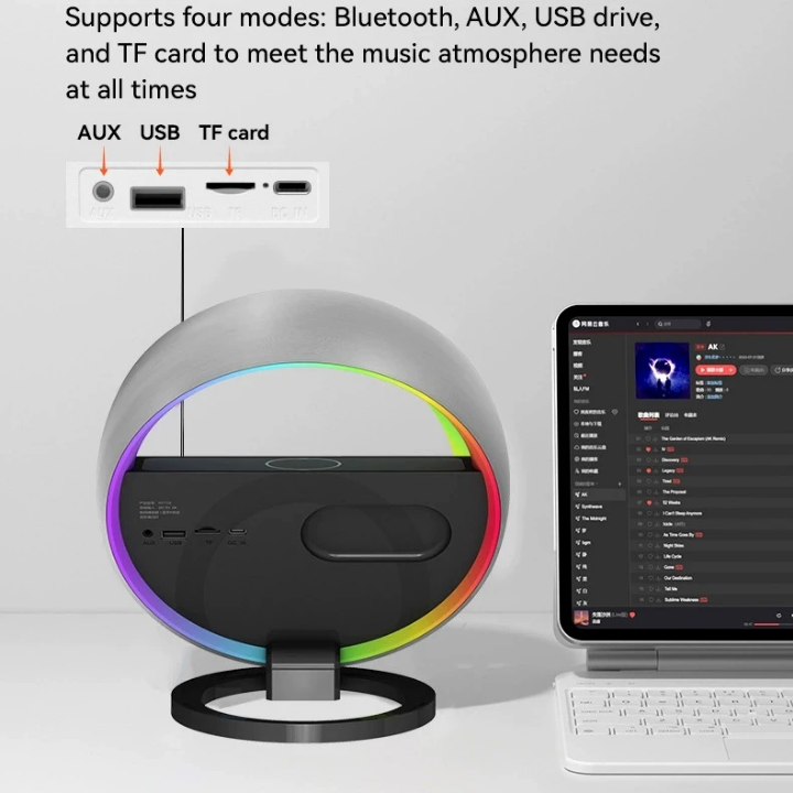 G5 6-in-1 Bluetooth Speaker Lamp – 15W Wireless Charging, Alarm Clock & RGB Light