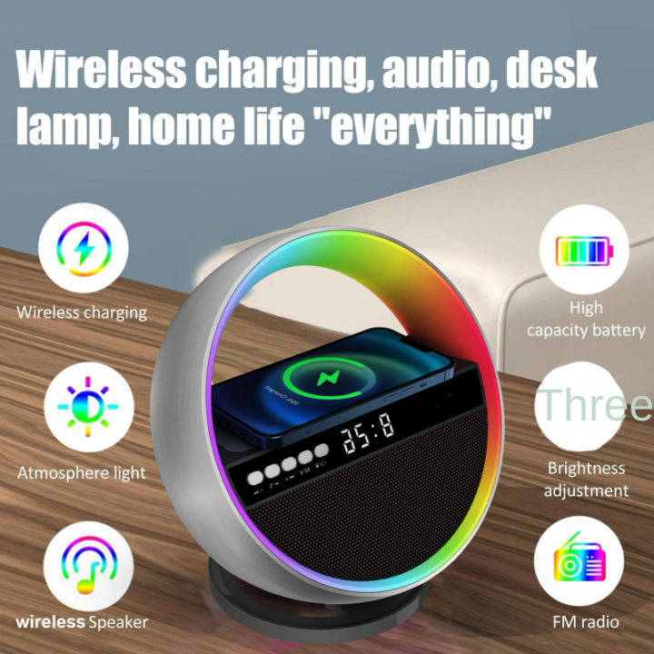 G5 6-in-1 Bluetooth Speaker Lamp – 15W Wireless Charging, Alarm Clock & RGB Light