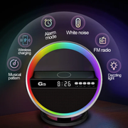 G5 6-in-1 Bluetooth Speaker Lamp – 15W Wireless Charging, Alarm Clock & RGB Light
