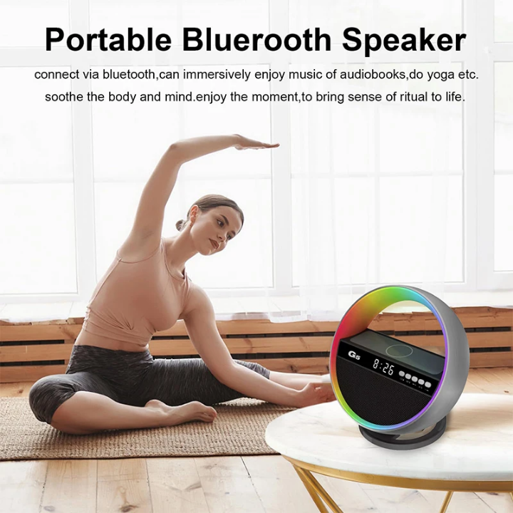 G5 6-in-1 Bluetooth Speaker Lamp – 15W Wireless Charging, Alarm Clock & RGB Light