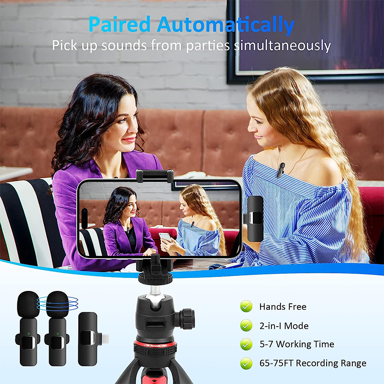 K9 Wireless Bluetooth Lavalier Microphone for Type C and Lightning – Noise Cancellation | 20M Range | Plug & Play