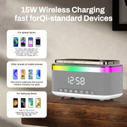 A911 3-in-1 Speaker – 15W Wireless Charging, Dual Bluetooth Speakers, RGB Light