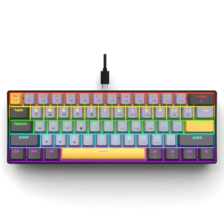 K33 61 Keys RGB Mechanical Gaming Keyboard – Blue Switch, Wired USB-C, Compact 60% Layout