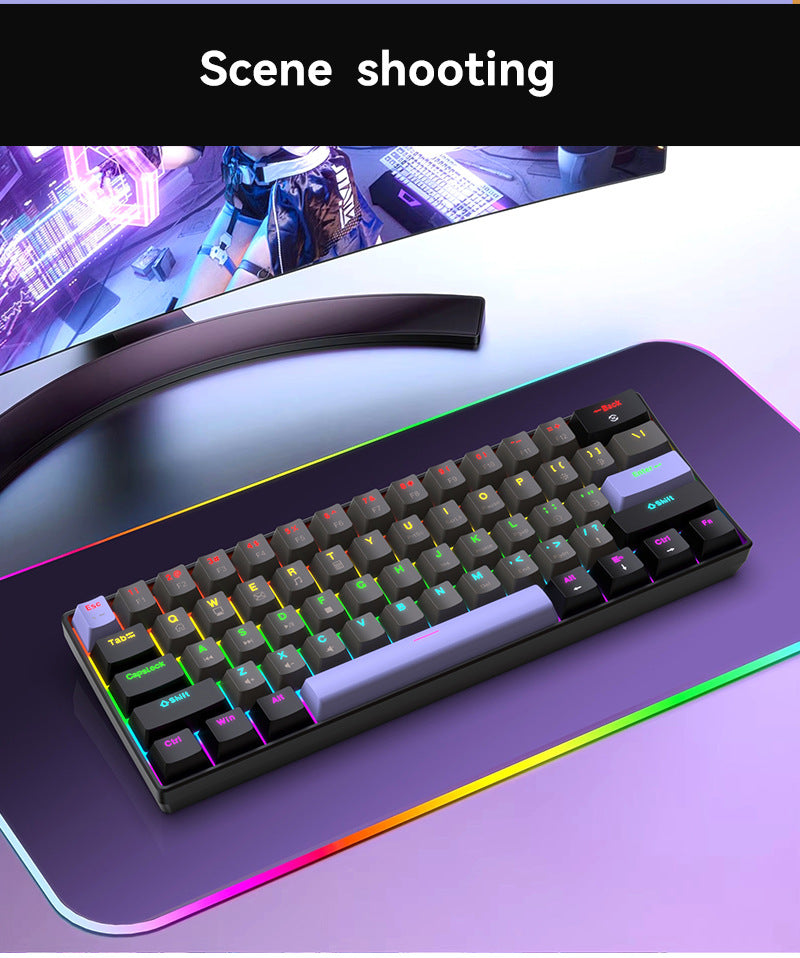 K33 61 Keys RGB Mechanical Gaming Keyboard – Blue Switch, Wired USB-C, Compact 60% Layout