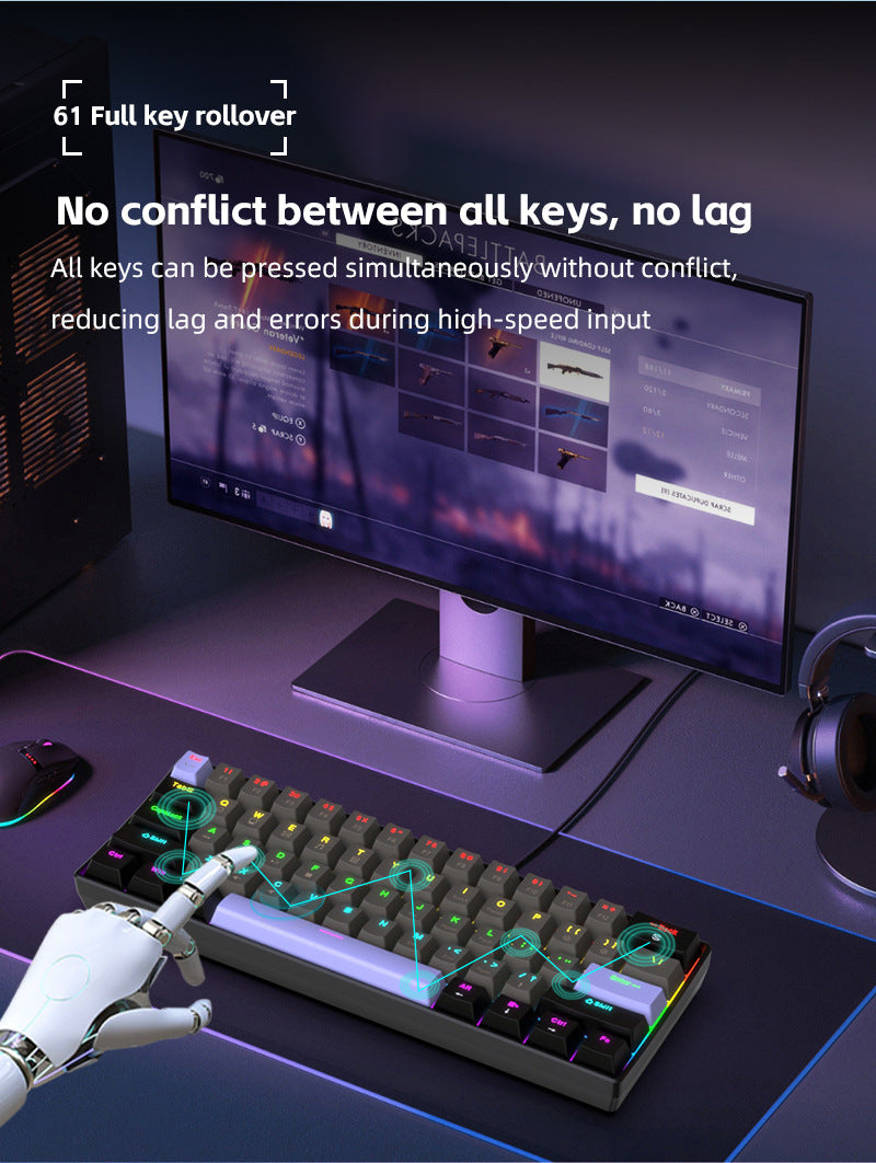 K33 61 Keys RGB Mechanical Gaming Keyboard – Blue Switch, Wired USB-C, Compact 60% Layout
