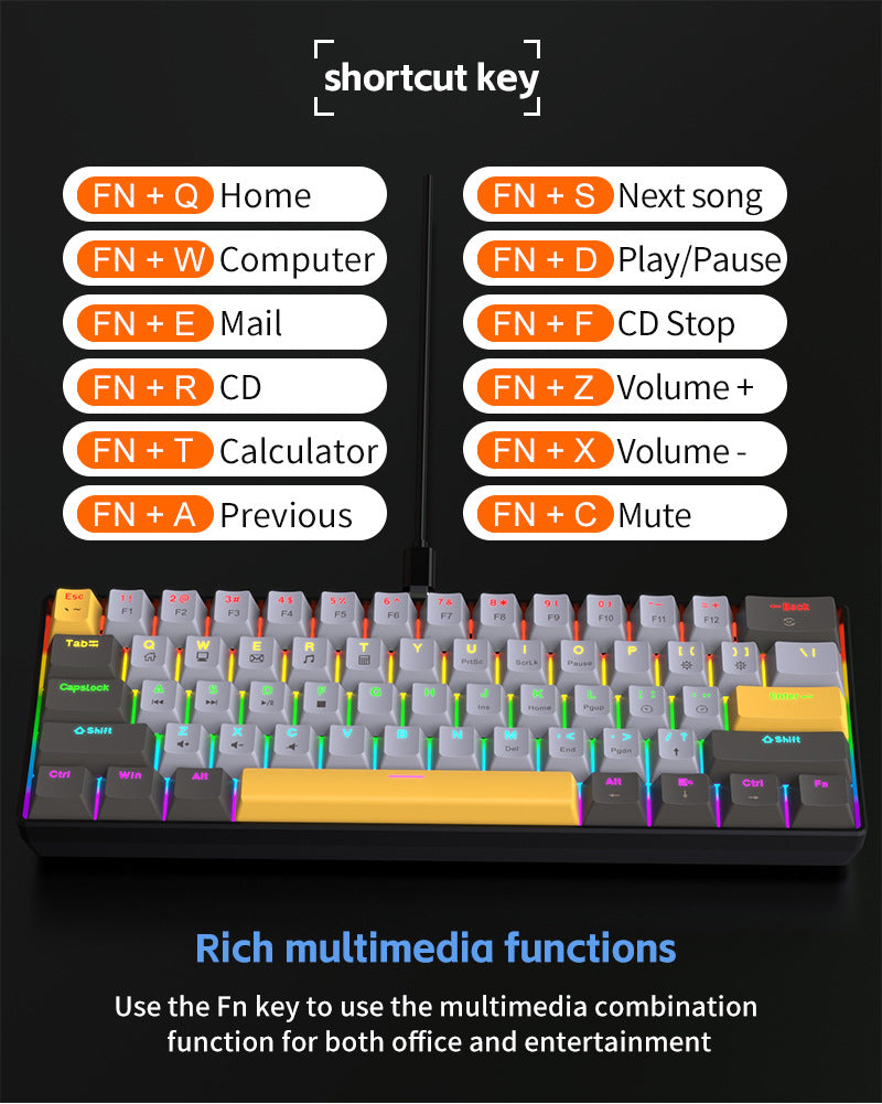 K33 61 Keys RGB Mechanical Gaming Keyboard – Blue Switch, Wired USB-C, Compact 60% Layout