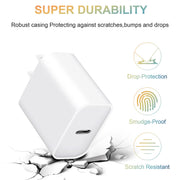 iPhone 20W PD 2‑Pin Adapter with Lightning Cable — USB‑C Fast Charging Wall Charger — Compatible with iPhone 6 to iPhone 14 Series