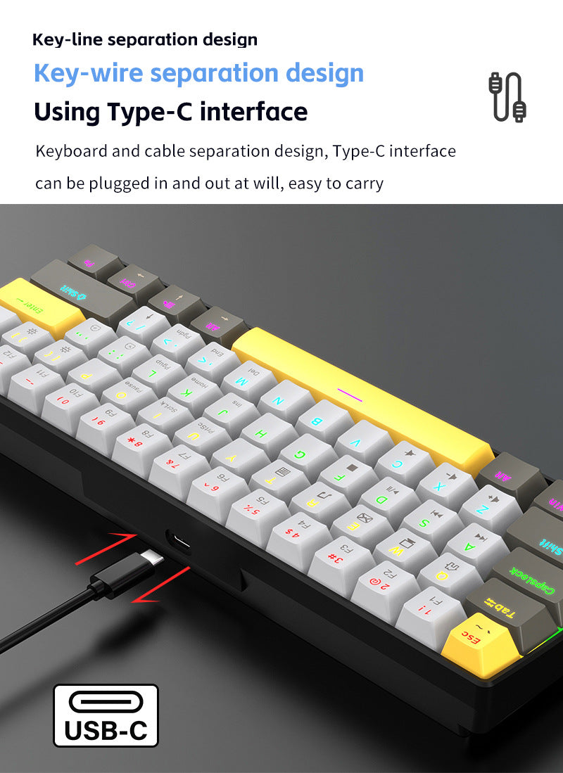 K33 61 Keys RGB Mechanical Gaming Keyboard – Blue Switch, Wired USB-C, Compact 60% Layout