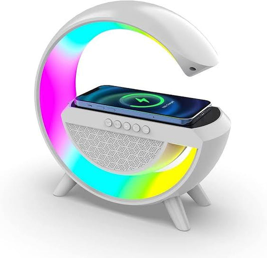 G-Shaped Lamp BT2301 – Portable Bluetooth Speaker with 15W Fast Wireless Charging, RGB Colorful Lamp & High Bass Sound for Room Decoration