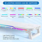RGB Monitor Stand – 15W Wireless Charging, 3 USB + Type-C Ports, Adjustable Height, 7 RGB Light Modes