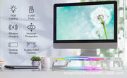 RGB Monitor Stand – 15W Wireless Charging, 3 USB + Type-C Ports, Adjustable Height, 7 RGB Light Modes