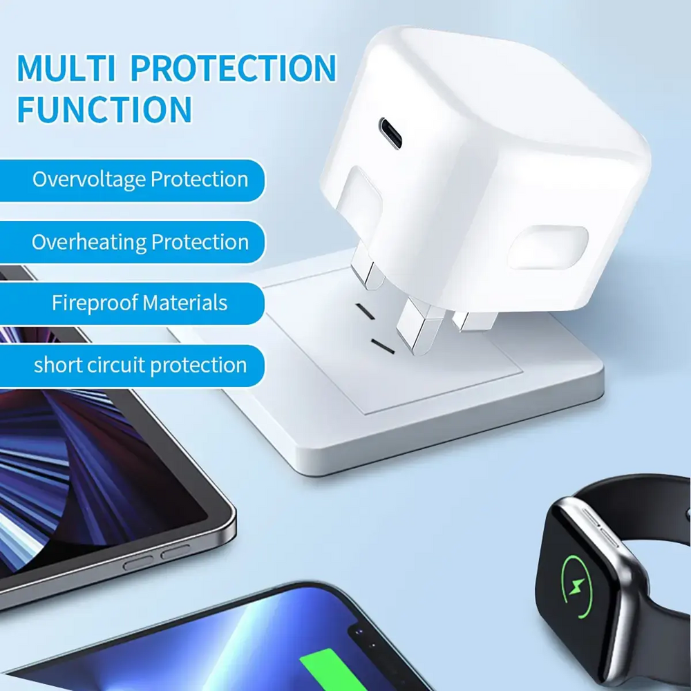iPhone 20W PD 3-Pin Wall Charger + Lightning Data Cable | USB-C Power Adapter | Super Fast Charging | Compatible with All Apple Devices