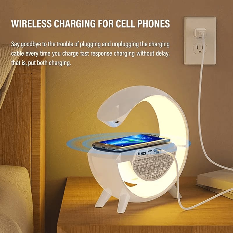 BT3401 G Lamp Speaker – 15W Wireless Charging, Bluetooth Speaker, RGB Light & Digital Clock