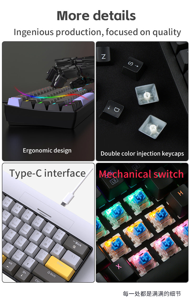 K33 61 Keys RGB Mechanical Gaming Keyboard – Blue Switch, Wired USB-C, Compact 60% Layout